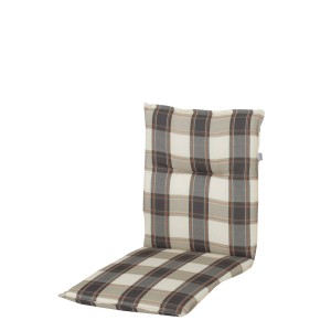 Poduszka na krzesło ogrodowe w kratę, beżowo-szaro-brązowa.