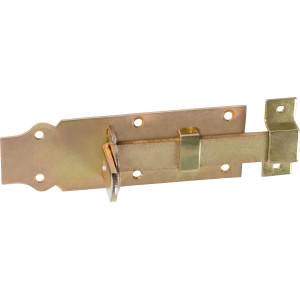 Żółty ocynkowany zasuwa do drzwi, 160x55mm, do drzwi i bram, montaż na śruby.