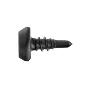 Czarna śruba z kwadratową główką do mocowań.