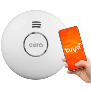 Sygnalizator alarmowy Eura sterowany smartfonem przez aplikację Tuya.