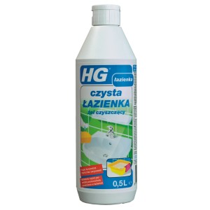 Butelka płynu do czyszczenia łazienek HG do płytek i innych akcesoriów łazienkowych.
