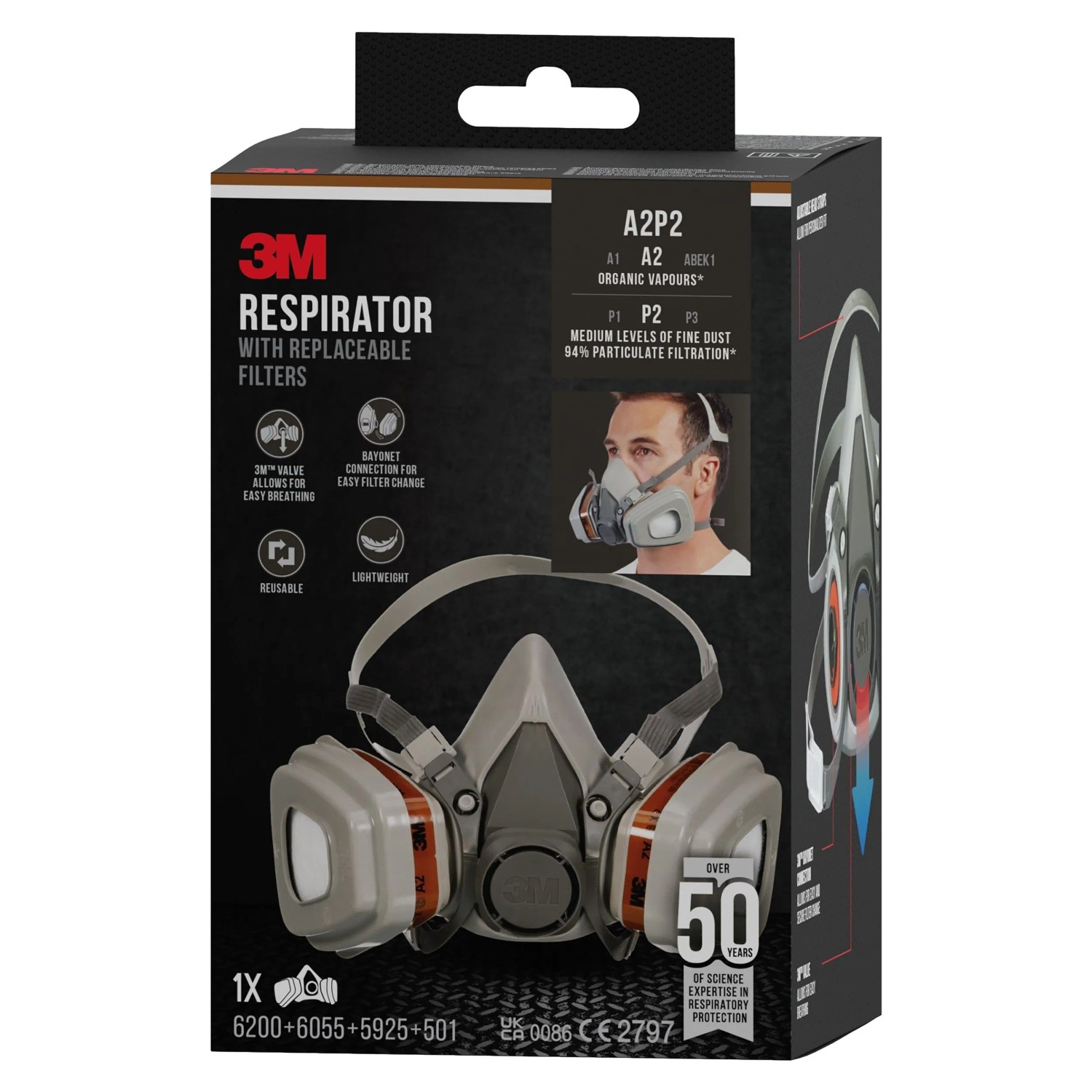 Maska 3M 6002 do malowania, maska wielokrotnego użytku z filtrem A2 P2.