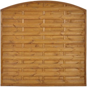 Drewniany panel ogrodzeniowy t.b.t. z zaokrąglonym wierzchem do ogrodu.