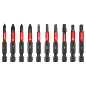 Zestaw bitów udarowych Einhell, 10 sztuk, z profilami PH, PZ, T i H do wkrętaków i wkrętarek akumulatorowych.