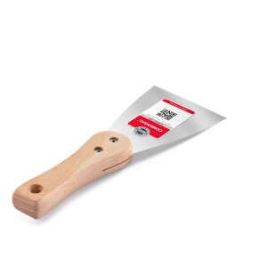 Szpachelka 80 mm z drewnianą rączką i stalowym ostrzem do naprawy tynku.