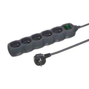 Szara listwa zasilająca t.b.t. z 5 gniazdami i włącznikiem.