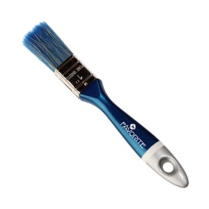 Niebieski pędzel z plastikową rączką, odpowiedni do malowania.