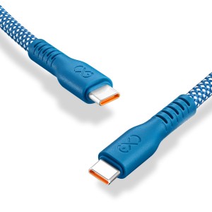 Niebieski kabel t.b.t. USB-C do akcesoriów do telefonów komórkowych z oplotem tekstylnym.