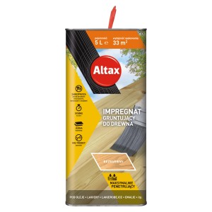 Altax impregnat gruntujący do drewna bezbarwny, puszka 5L. Ochrona drewna do wewnątrz i na zewnątrz.