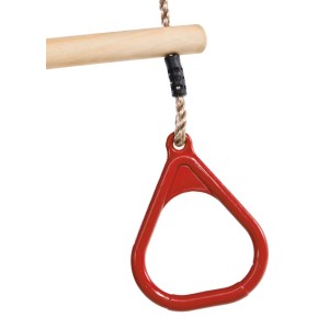 Czerwone kółko gimnastyczne z liną i drewnianym drążkiem do sprzętu zabawowego.