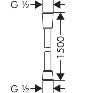 Rysunek techniczny: wąż prysznicowy t.b.t., długość 1500 mm, przyłącze G 1/2.