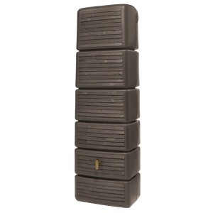 Zbiornik na deszczówkę 4Rain Slim Wood Decor Darkwood 330 l w drewnopodobnym dekorze z kranem.