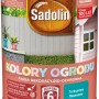 Farba ochronna Sadolin, puszka z motywem płotu ogrodowego.