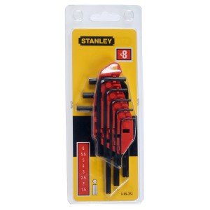 Zestaw kluczy imbusowych Stanley, 8-częściowy, czerwono-czarny, dla majsterkowiczów i profesjonalistów.