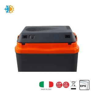 t.b.t. lodówka turystyczna kempingowa, szara i pomarańczowa.