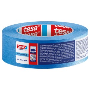 Niebieska taśma maskująca tesa UV Paper Mask, idealna do prac malarskich.