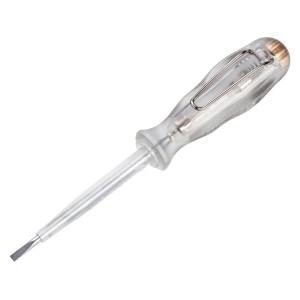 Próbnik napięcia LUX Comfort, 143 mm, z przezroczystą plastikową rączką do pomiaru prądów elektrycznych.