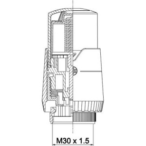 Rysunek techniczny termostatu grzejnikowego (t.b.t.) z gwintem M30 x 1.5.