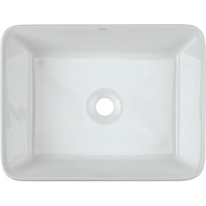 Prostokątna, biała umywalka nablatowa t.b.t. do łazienki.