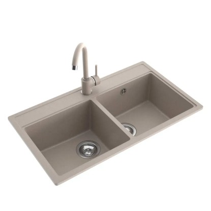 Zlewozmywak Atlas 2-kom. z baterią, piaskowy 76x44 cm