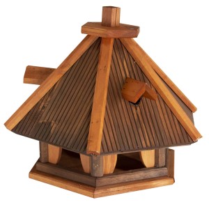 Drewniany karmnik dla ptaków w stylu pagody do ogrodu.