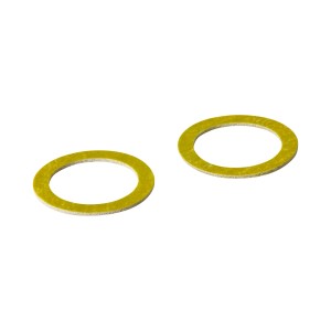 Dwie żółte uszczelki gumowe t.b.t. do różnych zastosowań.