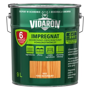 VIDARON Impregnat do drewna, Teak Naturalny, puszka 9L. Ochrona drewna do ogrodzeń, mebli ogrodowych i więcej.