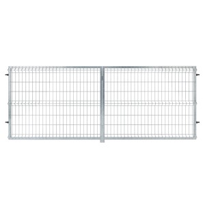 Metalowy element ogrodzeniowy, srebrny, siatka druciana