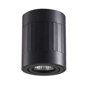 Czarny reflektor sufitowy Spoty, cylindryczny kształt.