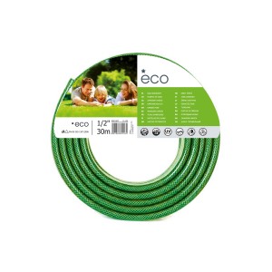 Zielony wąż ogrodowy ECO, 1/2 cala, 30 m, zwinięty.