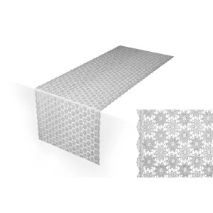 t.b.t. bieżnik na stół, biała koronka z kwiatowym wzorem.