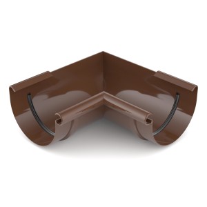 Brązowe plastikowe złącze narożne do rynien.