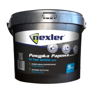 Wiadro z szarym posypem dachowym Nexler, bitum do naprawy dachu.