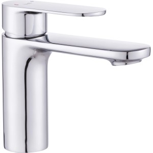 Błyszcząca, chromowana bateria umywalkowa t.b.t. do nowoczesnych łazienek.