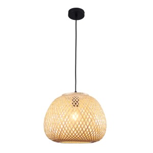 Lampa wisząca z bambusowej plecionki, naturalny kolor, do salonu.