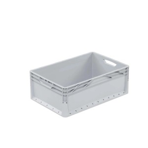 Szary pojemnik Eurobox-System (40x60x22cm) z pełną ścianką do przechowywania i transportu.