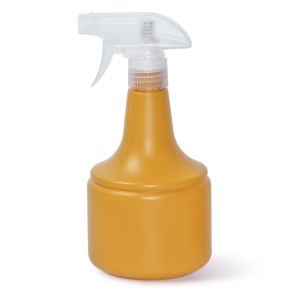 Żółty spryskiwacz do kwiatów z przezroczystą główką.