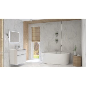 Nowoczesna łazienka z wanną wolnostojącą i szafką pod umywalkę.