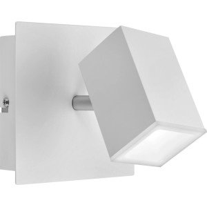 Nowoczesny, biały spot Kinkiety. Kwadratowy uchwyt ścienny z kubiczną głowicą lampy.