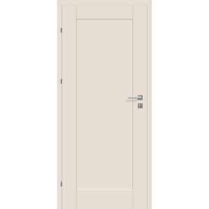 Drzwi wewnętrzne t.b.t. w kolorze białym z srebrną klamką.