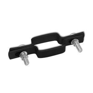 Czarny uchwyt do ogrodzenia t.b.t. ze śrubami do płotów i ogrodzeń.