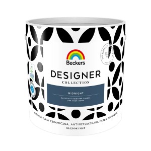 Wiadro z farbą Beckers Designer Collection Midnight, odpowiednie do kolorowych ścian.