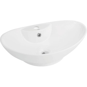 Owalna, biała umywalka nablatowa t.b.t. do łazienki.