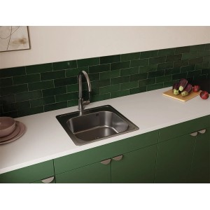 Zlewozmywak ze stali nierdzewnej t.b.t. w nowoczesnej kuchni.