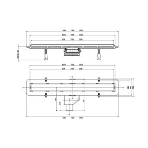 Rysunek techniczny odwodnienia liniowego t.b.t. z wymiarami.