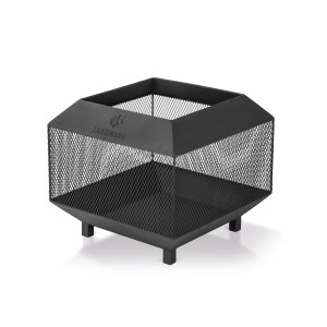 Czarne palenisko Landmann FP-I-440-BKXX, 44x44 cm, z siatkową konstrukcją i czterema nogami.