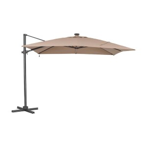 Beżowy parasol na wysięgniku do ogrodu lub na taras.