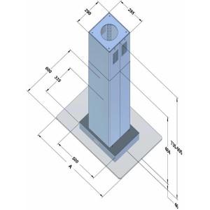 Rysunek techniczny okapu wyspowego z wymiarami.