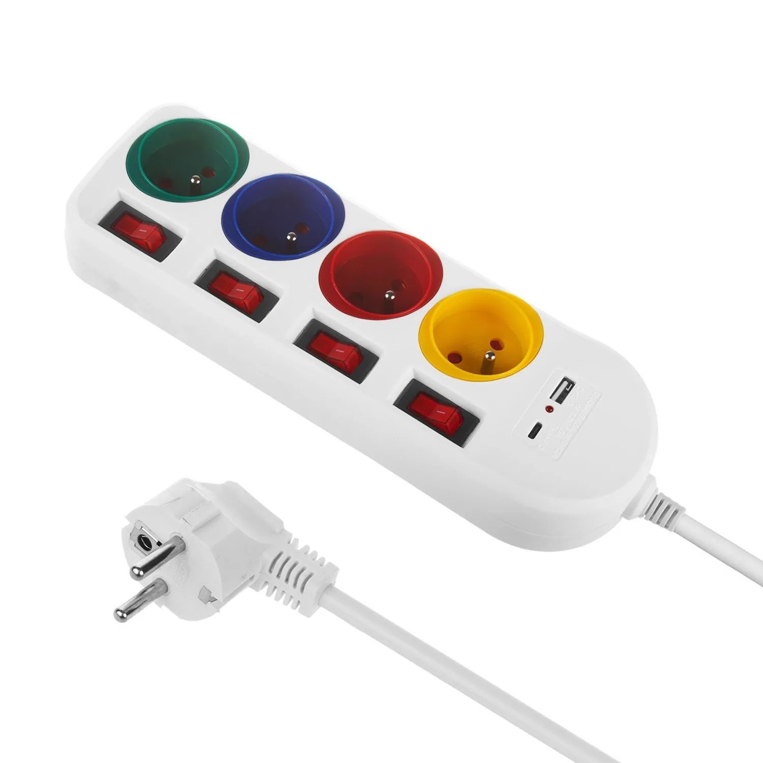 Maclean Listwa zasilająca MCE508 W 4 gniazda 2P+Z + 2xUSB 1,5 m, biała