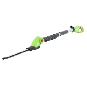 Akumulatorowe nożyce do żywopłotu t.b.t. z teleskopowym uchwytem do wysokich żywopłotów, zielone.